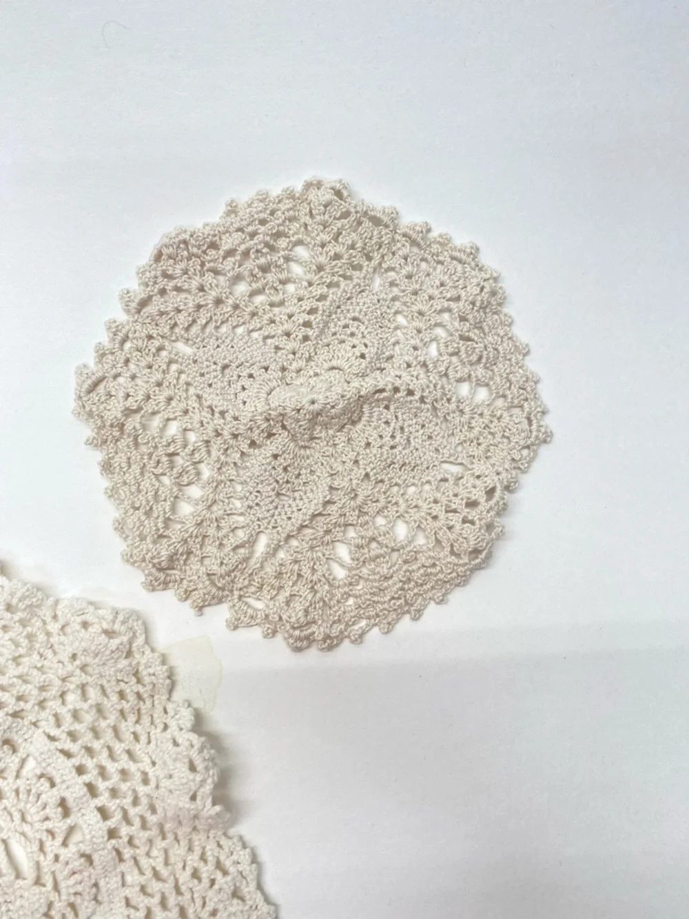 Vintage Handmade Crocheted Doilies Lot of 3 Cream Beige Grandma Core Round